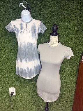 Lot of 2 MiniBeast Short Sleeve OG T-Shirt  Dresses XS Marble Grey & Frost